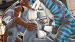  16:9 2022 3d_(artwork) 4k absurd_res all_fours anthro anus arm_tattoo artist_name athletic athletic_anthro athletic_male balls biceps big_balls big_penis blue_body blue_eyes blue_hair blue_scales blue_stripes brown_body brown_scales bubble_butt butt butt_grab claws darkflash23 detailed_background digital_media_(artwork) dorsal_fin erection fin fingers fish foreskin genitals gills great_white_shark grey_body grey_eyes grey_scales group group_sex hair hammerhead_(petruz) hand_on_butt hi_res holding_own_penis holding_penis huge_balls huge_penis imminent_sex inside istio_(petruz) lamnid lamniform long_tail looking_back male male/male marine multicolored_body multicolored_scales muscular muscular_anthro muscular_male nikita_akulov_(nika_sharkeh) nipples nude open_mouth penis petruz_(copyright) sawshark scales scar sex shark sharp_teeth source_filmmaker striped_body striped_scales stripes tail tattoo teeth threesome trio two_tone_body two_tone_scales watermark white_body white_scales widescreen yellow_eyes 