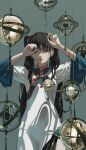  1girl absurdres black_eyes black_hair chinese_clothes closed_mouth dress expressionless globe hands_up highres long_hair original solo tuoer twintails 