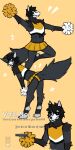  anthro bottomwear canid canine canis cheerleader clothed clothing cryptid fur gun hi_res male mammal monster pom_poms ranged_weapon sirdoomwolf skirt solo weapon wolf 