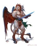  2023 abs anthro barazoku biceps biped crotch_tuft digital_media_(artwork) equid equine eyebrows feathered_wings feathers hair hi_res holding_object holding_sword holding_weapon hooves male mammal melee_weapon muscular muscular_anthro muscular_male muscular_thighs nude pecs pegasus pose quads red_hair simple_background solo standing sword tail taran_fiddler thick_thighs tuft vein veiny_muscles weapon white_background wings 