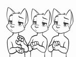  2023 4_fingers animated anthro black-kitten clapping domestic_cat eyebrows felid feline felis fingers group male mammal monochrome nodding trio 