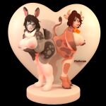  1:1 3d_(artwork) anthro big_breasts big_butt big_female bovid bovine breasts butt cattle digital_media_(artwork) duo female female/female hi_res mammal mcarron pinup pose thick_thighs wide_hips 
