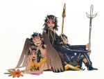  4boys aizetsu_(kimetsu_no_yaiba) animal_feet animal_hands beads bird_wings black_kimono bridal_gauntlets brown_hair brown_wings claws colored_sclera demon_boy digitigrade fangs feathered_wings full_body green_eyes green_sclera grey_horns hand_fan hand_on_own_cheek hand_on_own_face harpy_boy head_rest highres holding holding_polearm holding_staff holding_weapon horns japanese_clothes karaku_(kimetsu_no_yaiba) kimetsu_no_yaiba kimono leaning_on_person long_hair long_sleeves looking_at_another looking_at_viewer lying lying_on_person male_focus medium_hair monster_boy multiple_boys narihira_hira no_shirt on_stomach open_mouth paper_fan partisan pointy_ears polearm red_eyes red_sclera sekido_(kimetsu_no_yaiba) shakujou sidelocks simple_background sitting staff talons tassel text_in_eyes text_in_mouth tongue tongue_out topless_male urogi_(kimetsu_no_yaiba) veins weapon white_background wings yellow_eyes yellow_sclera 