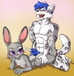  abs anthro black_nose blue_eyes blue_hair blue_penis blush bodily_fluids breasts cum daigaijin disney duo felid female fur genital_fluids genitals glaze_(thepianofurry) gradient_background grey_body grey_fur hair hi_res hot_dogging judy_hopps lagomorph leporid male male/female mammal navel nipples nude open_mouth orgasm pantherine penis pink_nose purple_eyes rabbit scut_tail sex short_tail simple_background small_breasts snow_leopard tail zootopia 