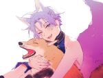  1boy animal_ears fox fox_boy fox_ears fox_tail heterochromia komekashi_kani kuya_(nu_carnival) looking_at_viewer male_focus mole mole_under_eye nu_carnival purple_hair purple_nails short_hair smile tail yellow_eyes 