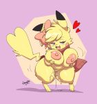  anthro big_breasts bodily_fluids breasts female fur generation_1_pokemon genital_fluids hi_res huge_breasts joaoppereiraus nintendo nipples nude pikachu pokemon pokemon_(species) pussy_juice solo thick_thighs yellow_body yellow_fur 