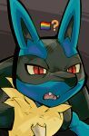  ambiguous_gender anthro blue_body blue_fur darkluxia duo fur generation_4_pokemon hi_res lucario nintendo open_mouth pokemon pokemon_(species) red_eyes simple_background 