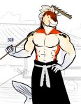  abs amur_carp anthro bgn bottomwear carp clothing cyprinid cypriniform fish hi_res koi looking_at_viewer male mammal marine muscular muscular_anthro muscular_male nipples pecs simple_background smile solo tail typical_carp 