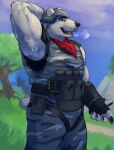  anthro armpit_fetish bear biped bodily_fluids epic_games fortnite horrorbuns looking_at_viewer male mammal muscular muscular_male polar_patroller raised_arm solo steam sweat sweaty_armpit 
