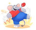  absurd_res anthro belly clothing demonik_bear elephant elephant_mario elephantid facial_hair gloves grey_body hair handwear hat headgear headwear hi_res male mammal mario mario_bros mustache nintendo overalls overweight proboscidean solo sparkles tipping_hat 