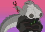  absurd_res alligator alligatorid anthro big_breasts breasts clothed clothing crocodilian curvy_figure female green_eyes grey_body grey_scales hi_res huge_breasts nipples non-mammal_breasts non-mammal_nipples olivia_(doctordj) overweight overweight_anthro overweight_female partially_clothed reptile scales scalie sharp_teeth solo teeth thick_thighs tolerain tools topless voluptuous wrench 