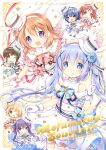  6+girls aqua_eyes black_hair blonde_hair blue_eyes blue_hair chibi commentary_request cover cover_page dress gloves gochuumon_wa_usagi_desu_ka? green_eyes hair_ornament hat highres hoto_cocoa jouga_maya kafuu_chino kirima_syaro light_blue_hair multiple_girls nanase_miori natsu_megumi orange_hair purple_eyes purple_hair red_eyes red_hair tedeza_rize thighhighs tilted_headwear top_hat twintails ujimatsu_chiya white_dress white_gloves white_headwear white_thighhighs x_hair_ornament yellow_eyes 