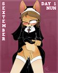  absurd_res anthro canid canine canis christianity cross domestic_dog female hi_res mammal masturbation nun nun_habit nun_outfit religion sextember solo tdfoxoo young 