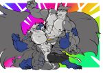  absorption_vore absurd_res anthro big_muscles big_pecs breast_vore breasts canid canine canis digestion duo flickrtail fur growth hi_res hybrid male male/male mammal multicolored_body multicolored_fur muscle_growth muscular muscular_anthro muscular_male nude pec_vore pecs pectoral_vore stripes trencalos vascular vore wings 