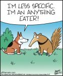  2023 ambiguous_gender anteater canid canine canis collar comic copyright_symbol domestic_dog duo english_text feral grass humor mammal mark_parisi outside pilosan plant quadruped red_collar symbol text url xenarthran 