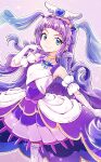  1girl absurdres aqua_eyes commentary_request cure_majesty dress elbow_gloves ellee-chan eyelashes gloves hair_ornament happy highres hirogaru_sky!_precure long_hair looking_at_viewer magical_girl nanai precure purple_dress purple_hair smile solo thighhighs thighs white_thighhighs wing_hair_ornament 