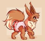  ambiguous_gender blush diaper digitigrade eevee feral generation_1_pokemon hi_res looking_back nintendo one_paw_up pokemon pokemon_(species) solo standing surprise sweet_madeline 