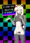  2023 5_fingers anthro asriel_dreemurr asriel_dreemurr_(god_form) balls blush blush_lines boss_monster bovid caprine chastity_cage chastity_device clothed clothing dialogue digital_media_(artwork) english_text fingers fur genitals girly hair hi_res horn legwear long_ears looking_at_viewer male mammal mostly_nude mostly_nude_male rainbow red_eyes signature simple_background smile solo speech_bubble taffyrukite tail tail_tuft talking_to_viewer text thigh_highs topwear tuft undertale undertale_(series) white_body white_fur 