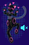  &lt;3 2020 absurd_res anthro black_body blush blush_lines breasts clothing cybernetics cyborg dancing digital_media_(artwork) digitigrade eyes_closed felid feline female geometric_background grid_background happy hi_res machine mammal mute nyandroid nyandrone parfaerie pattern_background paws purple_background raised_paw rubber rubber_clothing rubber_suit simple_background small_breasts solo symbol visor 