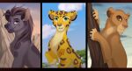  cheetah claws cloud disney felid feline female feral fuli group hi_res hyena jasiri_(the_lion_guard) lion looking_at_viewer mammal mountain pantherine plant sitting sky smile specky-arts the_lion_guard the_lion_king tongue tree trio vitani_(the_lion_king) 