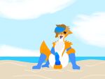  anthro beach canid canine fluffy fluffy_chest fox genitals knot male mammal nude penis seaside solo 