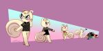  2021 animal_crossing annoyed anthro big_tail biped black_clothing black_dress black_shirt black_topwear clothed clothing crossdressing dress eyes_closed featureless_crotch girly head_tuft male mammal marshal_(animal_crossing) nintendo nude open_mouth ribbons rodent rosy_cheeks sciurid shirt simple_background smile solo somik standing tail tan_dress topwear tree_squirrel tuft white_body 