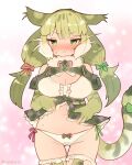  1girl animal_ears bare_shoulders blush camouflage coroha elbow_gloves extra_ears gloves green_eyes grey_hair jungle_cat_(kemono_friends) kemono_friends kemono_friends_v_project kneehighs long_hair looking_at_viewer microphone panties ribbon shirt simple_background skirt socks solo tail twintails underwear virtual_youtuber 