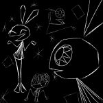  alternate_species amphibian anthro black_and_white black_background clothed clothing digital_media_(artwork) dress eyes_closed female frog happy hi_res lagomorph leporid long_ears looking_at_viewer mammal monochrome mrrabbit_arts on_model open_mouth rabbit simple_background solo standing tail vib-ribbon vibri worm 
