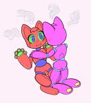  ambiguous_gender anthro blue_eyes blush colored domestic_cat duo evilsparkledog felid feline felis glistening glistening_body glistening_eyes green_sclera handpaw hi_res hindpaw joints machine mammal pawpads paws pink_body prick_ears red_body robot sarah_(dreamscreep) smile steam sweetie_(dreamscreep) toony 