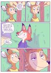  anthro brown_body canid canine clothed clothing comic deer duo female fox hi_res male mammal plant red_body renita_reed shirt smile spanish_text text topwear tree 