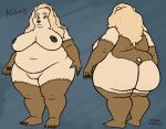  ahkay_(yissnakkjr) anthro bear big_breasts big_butt black_nipples blonde_hair breasts brown_body brown_fur butt cellulite claws female fur genitals green_eyes hair hi_res huge_butt huge_hips long_hair mammal morbidly_obese nipples obese overweight oystercatcher7 pawpads plantigrade plump_labia pussy slightly_chubby solo were wereursid wide_hips 