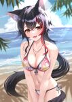  1girl absurdres animal_ear_fluff animal_ears beach bikini black_hair blush breasts cleavage front-tie_bikini_top front-tie_top hair_between_eyes hair_ornament highres hololive jewelry large_breasts long_hair looking_at_viewer multicolored_hair navel necklace ookami_mio open_mouth outdoors red_hair side-tie_bikini_bottom solo streaked_hair swimsuit tail togemaru34 virtual_youtuber white_bikini wolf_ears wolf_girl wolf_tail yellow_eyes 