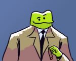 amphibian anthro cigar clothed clothing columbfrog digital_media_(artwork) frog green_body holding_object its_that_fuckig_columbo_picture low_res male simple_background solo suit thegunkster 
