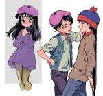  1boy 1girl animification beanie black_hair brown_coat child coat commentary commentary_request couple female_child hat hetero highres long_hair looking_at_another male_child s90jiiqo2xf0fk5 south_park stan_marsh tears tomboy wendy_testaburger 