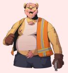  2023 absurd_res anthro bakedpotateos bear beard belly belly_hair big_belly body_hair chest_hair clothed clothing construction_worker facial_hair hair hairy_arms hairy_forearms hammer hi_res holding_hammer holding_object holding_tool looking_at_viewer male mammal manly moobs mustache navel nipple_piercing nipples open_clothing open_mouth open_topwear open_vest overweight piercing pink_hair safety_vest shirt shoulder_hair solo tank_top tongue tongue_out tongue_piercing tools topwear vest white_clothing white_shirt white_tank_top white_topwear work_gloves 