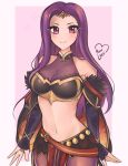  1girl artist_name black_gloves bodystocking breasts circlet elbow_gloves fingerless_gloves fire_emblem fire_emblem_echoes:_shadows_of_valentia fire_emblem_heroes gloves highres long_hair looking_at_viewer medium_breasts midriff navel official_alternate_costume parted_hair pelvic_curtain purple_eyes purple_hair purrlucii smile solo sonya_(fire_emblem) sonya_(resplendent)_(fire_emblem) 