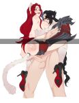  1boy 1girl absurdres anal anal_object_insertion anal_tail animal_ears ass black_footwear black_hair breast_sucking breasts cat_ears claws colored_sclera fake_animal_ears fake_tail from_below green_hair hetero high_heels highres ilwha katarina_(league_of_legends) kayn_(league_of_legends) kitty_cat_katarina kneehighs large_breasts league_of_legends long_hair multicolored_hair nude object_insertion parted_bangs penis red_footwear red_hair red_lips red_sclera sex shiny_skin shoulder_plates slap_mark socks tail teeth testicles two-tone_hair 