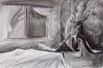  ambiguous_gender bed bedroom black_and_white creepy dragalge dreamcatcher feral fexneel_denisse furniture generation_6_pokemon hi_res in_the_shadows monochrome nintendo open_window pen_(artwork) pokemon pokemon_(species) solo traditional_media_(artwork) wind 