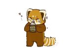  2023 ailurid biped brown_body chibi eyes_closed feral hi_res japanese_text kemono mammal red_panda shi_nominmin simple_background solo text white_background 
