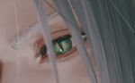  1boy 9ibem close-up commentary expressionless eyelashes final_fantasy final_fantasy_vii final_fantasy_vii_remake green_eyes grey_hair male_focus sephiroth slit_pupils solo straight_hair symbol-only_commentary 