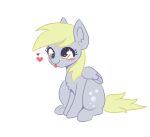  &lt;3 2023 blonde_hair blush chest_tuft cutie_mark derp_eyes derpy_hooves_(mlp) digital_media_(artwork) equid equine feathered_wings feathers female feral folded_wings friendship_is_magic hair hasbro hi_res mammal my_little_pony pegasus purinbee simple_background sitting smile solo tail tuft white_background wings yellow_eyes yellow_tail 