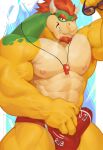  2023 abs absurd_res anthro areola barazoku beard biceps biped bodily_fluids bowser bulge clothed clothing digital_media_(artwork) erection eyebrows eyewear facial_hair genital_fluids genital_outline green_body hair hi_res horn koopa male mario_bros masturbation masturbation_through_clothing mukum_1am muscular muscular_anthro muscular_male muscular_thighs nintendo nipples pecs penile penile_masturbation penis_outline precum precum_through_clothing quads red_hair scalie smile solo speedo speedo_only sunglasses swimwear tan_body teeth thick_thighs topless vein veiny_muscles wet wet_clothing whistle_(object) yellow_body 
