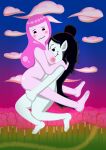  absurd_res adventure_time bisexual black_hair breast_smother breast_smothering breasts bubble_gum candy cartoon_network cloud dessert duo feet female female/female food food_creature gradient_background gradient_sky grass grey_body grey_skin hair hair_bun hi_res humanoid living_candy male marceline_abadeer moopsart nipples nude pink_body pink_hair pink_nipples pink_skin plant princess_bubblegum public public_exposure public_nudity simple_background smothering smug_face tree vampire 