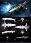  3d absurdres battlecruiser_(eve_online) cannon commentary concept_art copyright_name energy_cannon english_text eve_online federation_navy_(eve_online) flying from_side gallente_federation_(eve_online) glowing highres logo multiple_views navy_faction_(eve_online) nebula no_humans original outdoors reference_sheet rene-jansen science_fiction sky space spacecraft star_(sky) starry_sky thrusters turret vehicle_focus 