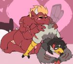  anthro avian bird black_hair blonde_hair butt dragon duo hair hi_res male nude oral shiningnoise trevor-ex_(shiningnoise) 