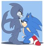  absurd_res anthro balls blue_body clothing duo eulipotyphlan fellatio fin fin_ring fish footwear footwear_only genitals hedgehog hi_res kneeling male male/male mammal marine mostly_nude nude oral penile penis sega senshion sex shark shoes shoes_only smile sonic_the_hedgehog sonic_the_hedgehog_(series) standing 