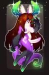  anthro big_breasts breasts brown_hair canid canine erection fox genitals green_eyes gynomorph hair hair_over_eye hallogreen hi_res intersex long_hair looking_at_viewer mammal navel nipples one_eye_obstructed penis smile solo sparkles zeck_(icycoldfox) 