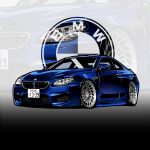  blue_car bmw bmw_m6 car chibi chris_ilst commission highres license_plate logo motor_vehicle no_humans original stance_(vehicle) vehicle_focus zoom_layer 