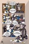  abs anthro asphyxiation bulge choking clothed clothing collar comic duo fight hi_res introvertedpooch lagomorph leporid looter_(meeper23) male male/male mammal muscular muscular_male procyonid rabbit raccoon topless vader_(introvertedpooch) 