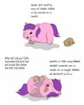  bodily_fluids carpdime crying female feral fluffy_pony fur hair offscreen_character pink_body pink_fur plushie purple_hair simple_background solo tears white_background 